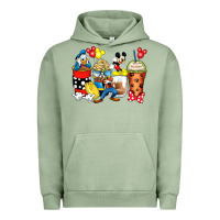 Pigment Oil Green cartoon characters coffee cups Urban Hoodie - Zillion Design Studio