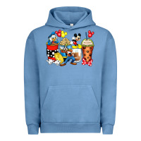 Pigment Pebble Blue cartoon characters coffee cups Urban Hoodie - Zillion Design Studio