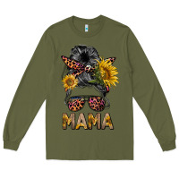 Army Green mess bun mama sunflowers Long Sleeve Tee - BarkalooDesign