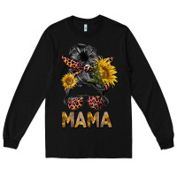 Black mess bun mama sunflowers Long Sleeve Tee - BarkalooDesign