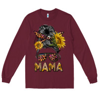 Burgundy mess bun mama sunflowers Long Sleeve Tee - BarkalooDesign