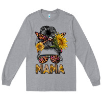 Heather Grey mess bun mama sunflowers Long Sleeve Tee - BarkalooDesign