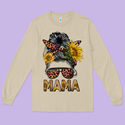 Mess Bun Mama Sunflowers Long Sleeve Tee Designed By Barkaloodesign