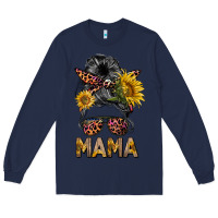 Navy mess bun mama sunflowers Long Sleeve Tee - BarkalooDesign