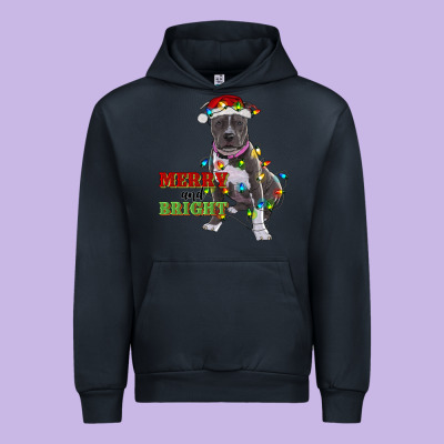 Merry And Bright Pitbull Urban Hoodie Designed By Ranaportraitstore