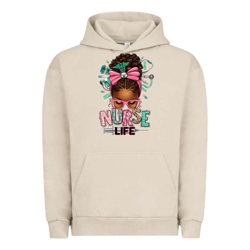 Afro Messy Bun Nurse Life Urban Hoodie by texasbilliewilder | Teevron