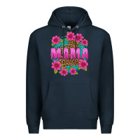 Navy mama leopard background Premium Hoodie - texasbilliewilder
