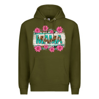 Army Green mama leopard with turquoise background Premium Hoodie - texasbilliewilder