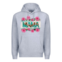 Heather Grey mama leopard with turquoise background Premium Hoodie - texasbilliewilder