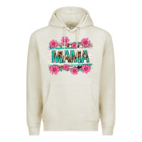 Oatmeal Heather mama leopard with turquoise background Premium Hoodie - texasbilliewilder