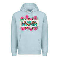 Blue Mist mama leopard with turquoise background Premium Hoodie - texasbilliewilder