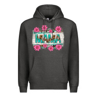 Charcoal Heather mama leopard with turquoise background Premium Hoodie - texasbilliewilder