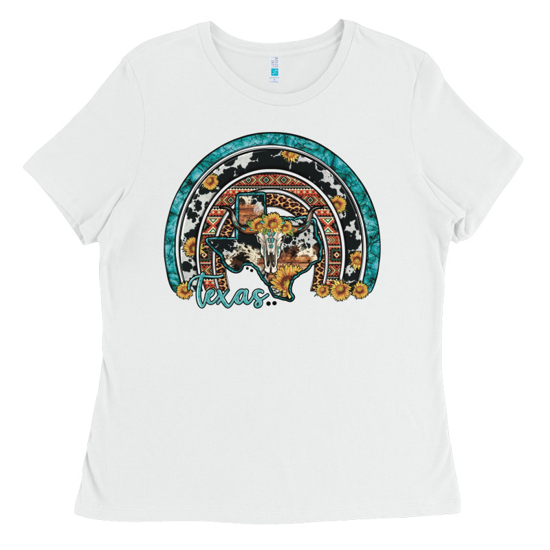 Texas Map Sunflower Leopard Cowhide Aztec Turquoise Gemstone Rainbow Ladies Tee by Artiststas | Teevron
