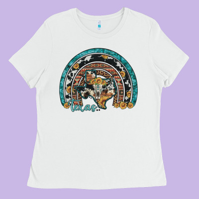 Texas Map Sunflower Leopard Cowhide Aztec Turquoise Gemstone Rainbow Ladies Tee Designed By Artiststas