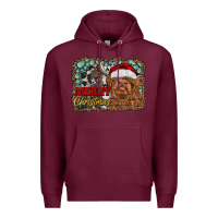 Burgundy merry Christmas highland cow Premium Hoodie - RanaPortraitStore
