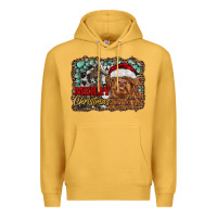 Mustard merry Christmas highland cow Premium Hoodie - RanaPortraitStore