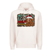 Pale Pink merry Christmas highland cow Premium Hoodie - RanaPortraitStore