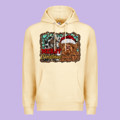 Merry Christmas Highland Cow Premium Hoodie Designed By Ranaportraitstore