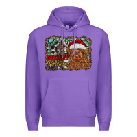 Purple merry Christmas highland cow Premium Hoodie - RanaPortraitStore