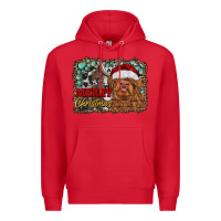 Red merry Christmas highland cow Premium Hoodie - RanaPortraitStore