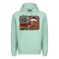 Seafoam merry Christmas highland cow Premium Hoodie - RanaPortraitStore