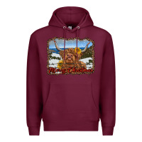 Burgundy merry christmas highland cow with farm Premium Hoodie - RanaPortraitStore