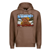 Chestnut merry christmas highland cow with farm Premium Hoodie - RanaPortraitStore