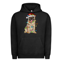 Pigment Black pug with christmas lights Urban Hoodie - RanaPortraitStore