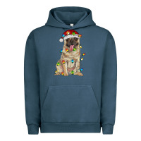 Pigment Midnight Navy pug with christmas lights Urban Hoodie - RanaPortraitStore