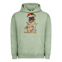 Pigment Oil Green pug with christmas lights Urban Hoodie - RanaPortraitStore