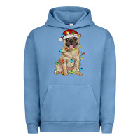 Pigment Pebble Blue pug with christmas lights Urban Hoodie - RanaPortraitStore