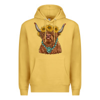 Antique Gold highland cow with sunflower and gemstone Premium Hoodie - RanaPortraitStore