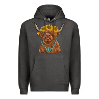 Charcoal Heather highland cow with sunflower and gemstone Premium Hoodie - RanaPortraitStore