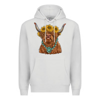 Dove Grey highland cow with sunflower and gemstone Premium Hoodie - RanaPortraitStore