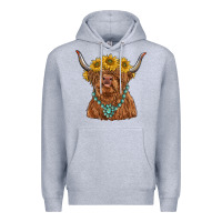 Heather Grey highland cow with sunflower and gemstone Premium Hoodie - RanaPortraitStore