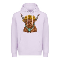 Lilac highland cow with sunflower and gemstone Premium Hoodie - RanaPortraitStore