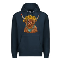 Navy highland cow with sunflower and gemstone Premium Hoodie - RanaPortraitStore