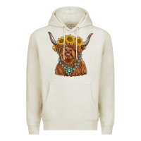 Oatmeal Heather highland cow with sunflower and gemstone Premium Hoodie - RanaPortraitStore