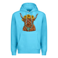 Ocean Blue highland cow with sunflower and gemstone Premium Hoodie - RanaPortraitStore