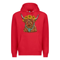 Red highland cow with sunflower and gemstone Premium Hoodie - RanaPortraitStore