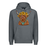 Rock highland cow with sunflower and gemstone Premium Hoodie - RanaPortraitStore