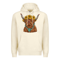 Sandshell highland cow with sunflower and gemstone Premium Hoodie - RanaPortraitStore
