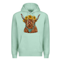Seafoam highland cow with sunflower and gemstone Premium Hoodie - RanaPortraitStore