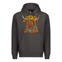 Smoke highland cow with sunflower and gemstone Premium Hoodie - RanaPortraitStore
