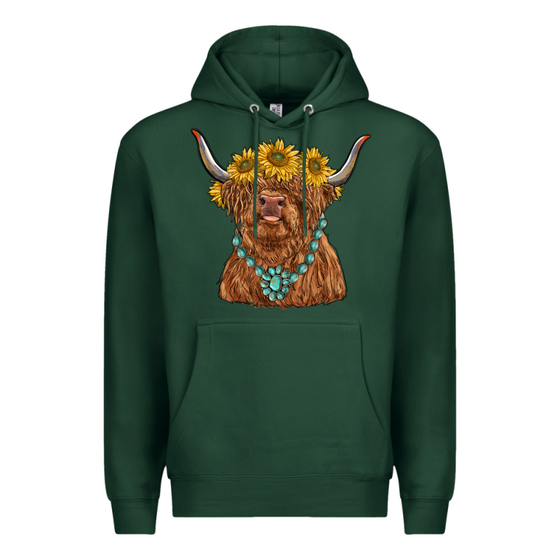 Highland Cow With Sunflower And Gemstone Premium Hoodie by RanaPortraitStore | Teevron