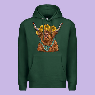 Highland Cow With Sunflower And Gemstone Premium Hoodie Designed By Ranaportraitstore