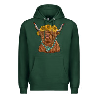 Sports Green highland cow with sunflower and gemstone Premium Hoodie - RanaPortraitStore