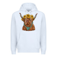 White highland cow with sunflower and gemstone Premium Hoodie - RanaPortraitStore
