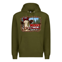 Army Green merry christmas heifer cow with farm Premium Hoodie - RanaPortraitStore