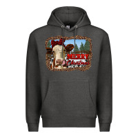 Charcoal Heather merry christmas heifer cow with farm Premium Hoodie - RanaPortraitStore